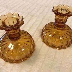 Amber Glass Candle Holders